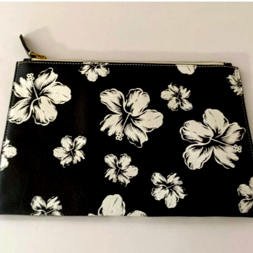 J. Crew Black and White Floral Wristlet Clutch